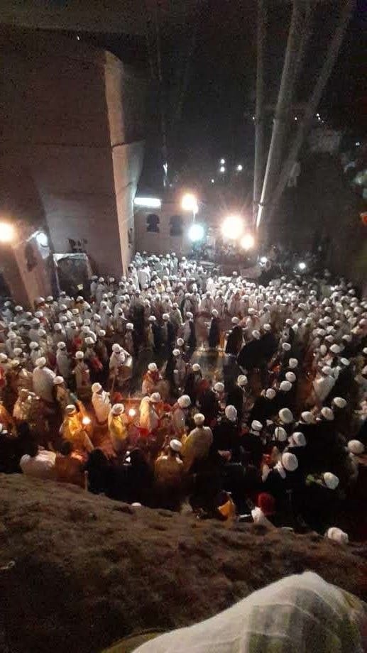 Drums and white cotton at Timket